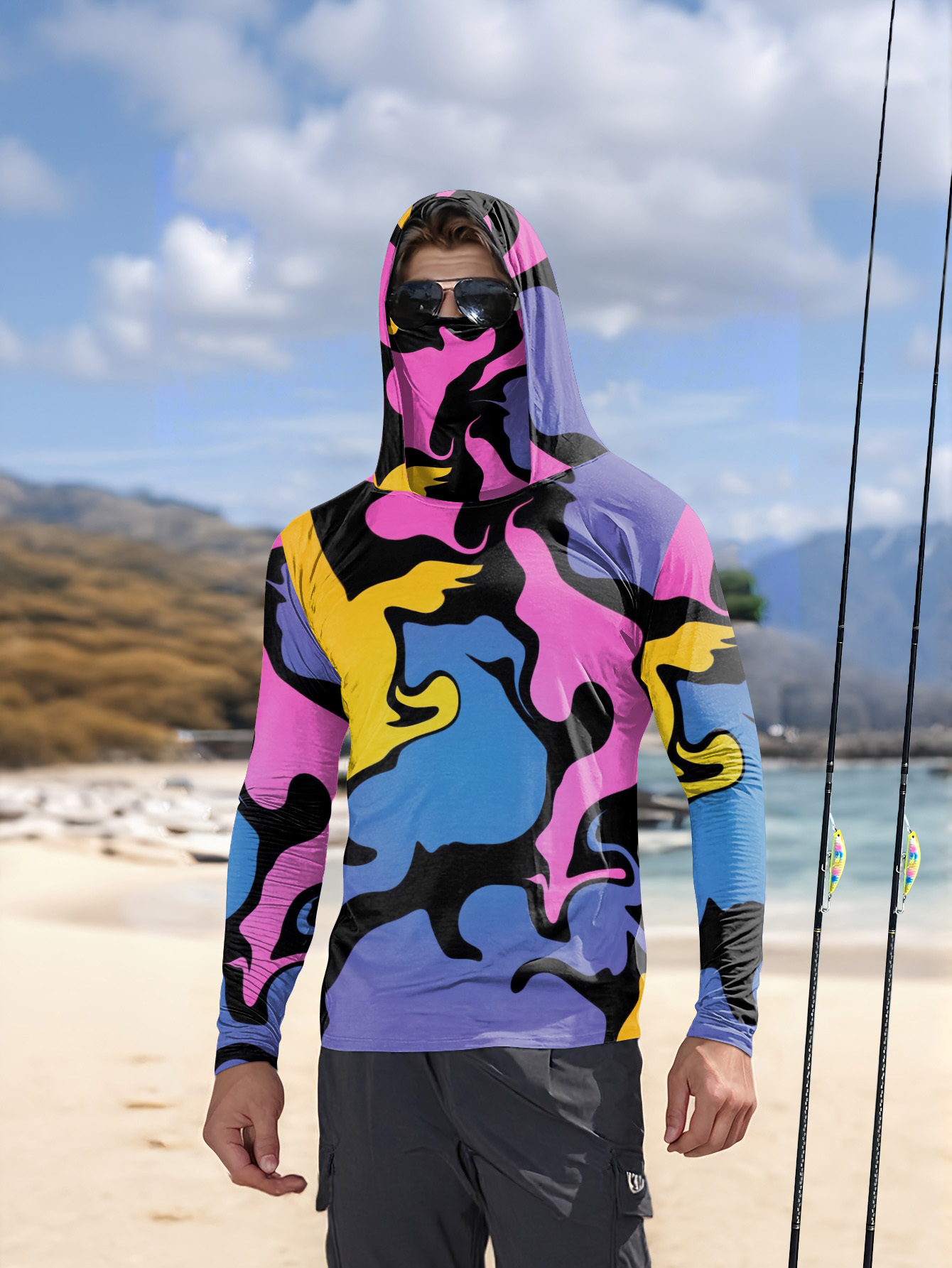 Outdoor Hunting Prints - Camiseta de pesca com capuz masculina,