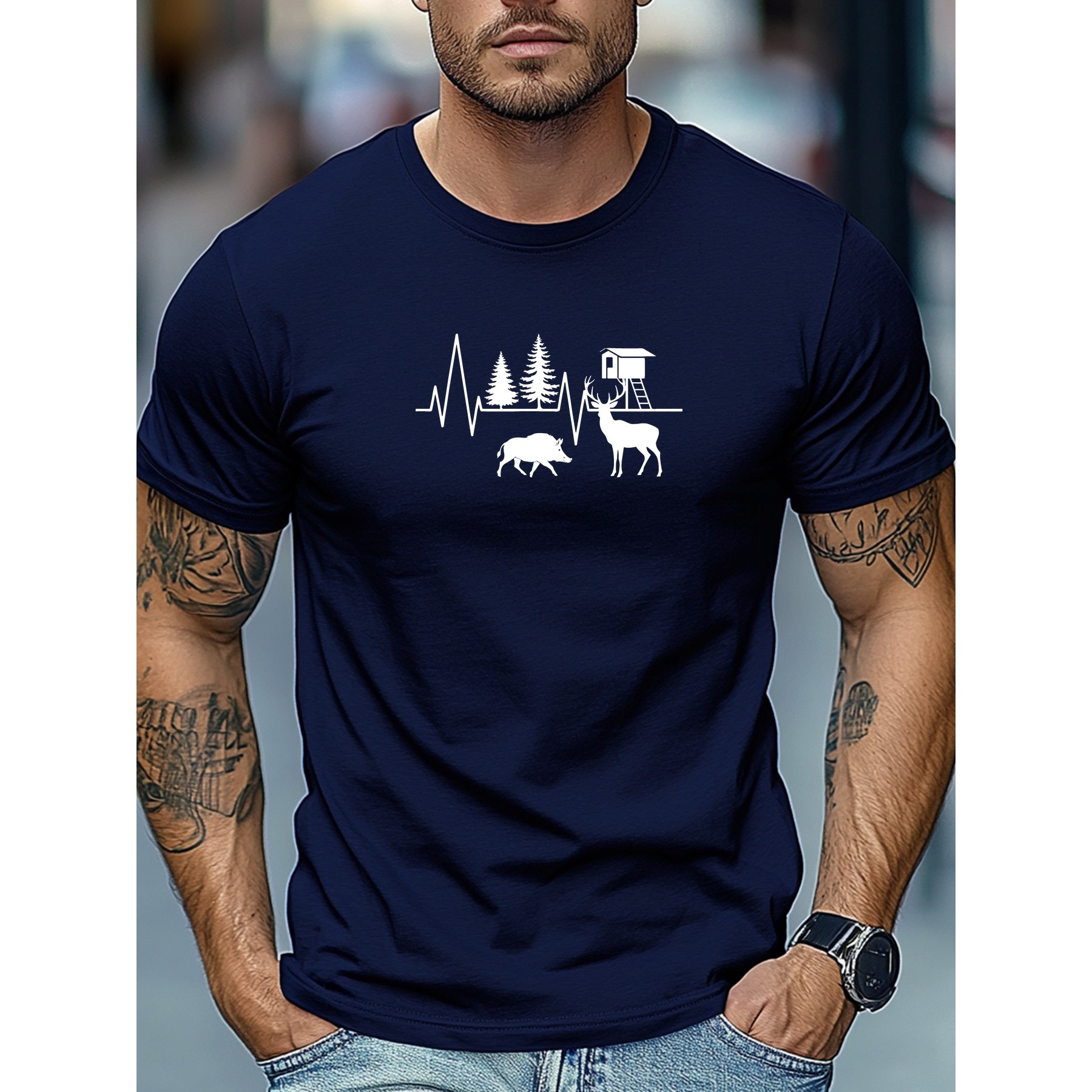 Outdoor Hunting Graphic Tees - Camiseta Gráfica Hunting Heartbeat para Homens,