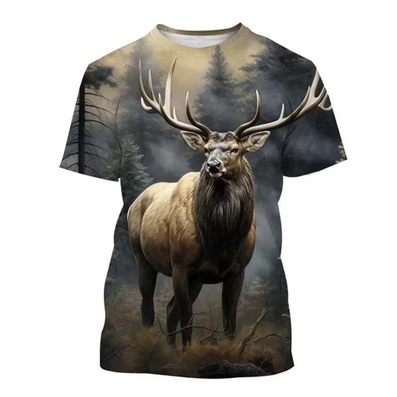 Deer 3D Printing T-shirt Funny - Outdoor Hunting Graphic Tees avaliação e preço